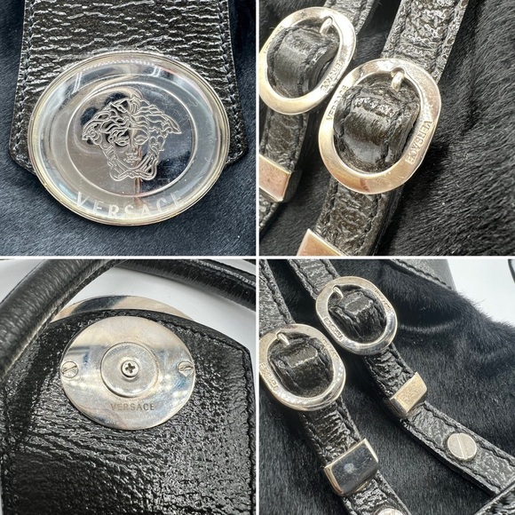 VERSACE BLACK CALF HAIR BAG LEATHER SHOULDER BAG MADE IN  ITALY DESIGNER BAG - Picture 13 of 17